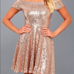 Dazzle Rose Gold Sequin Off-the-Shoulder Dress